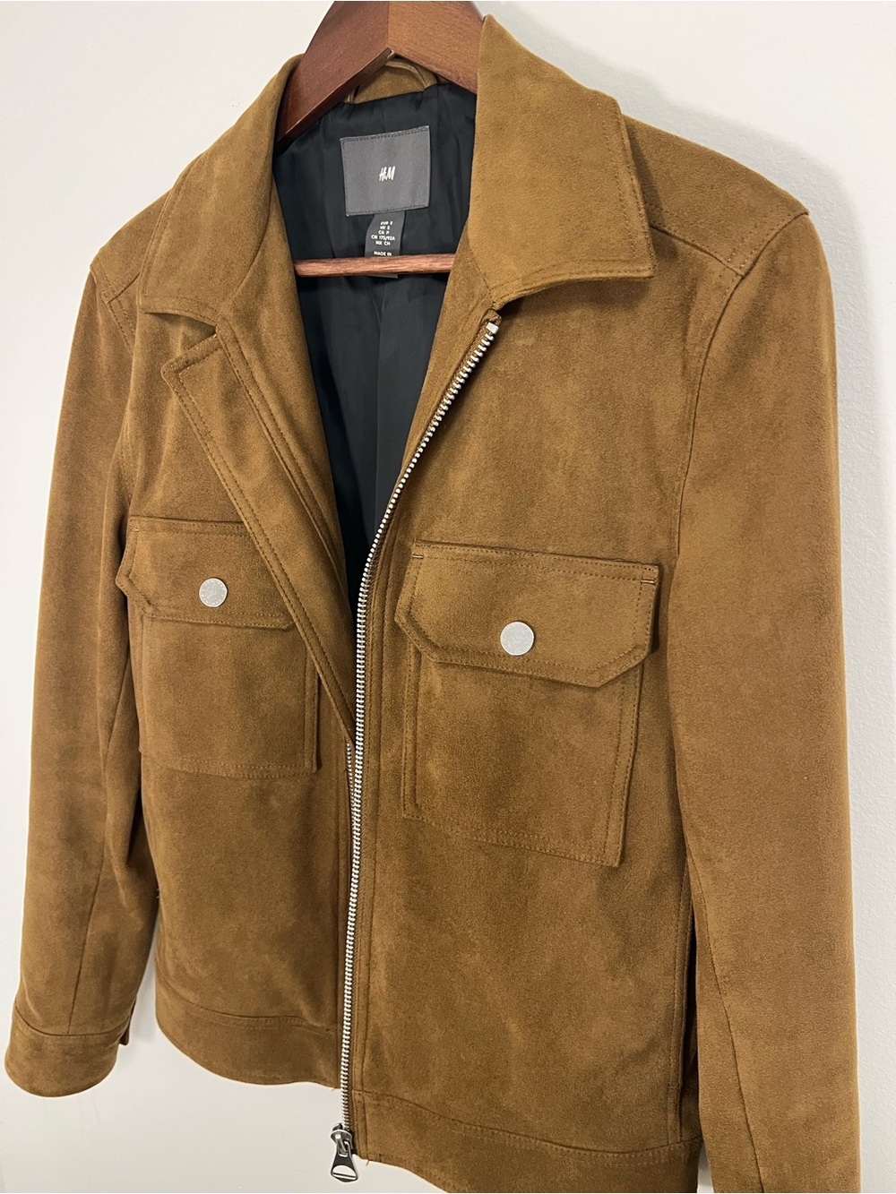 H&M Men's Vegan Suede Zip Jacket in Camel